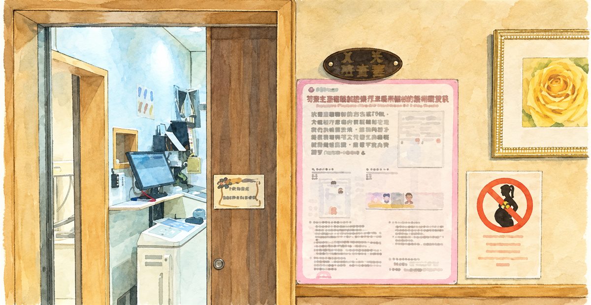 為恭健檢中心胸部 X 光檢查室入口與設備空間